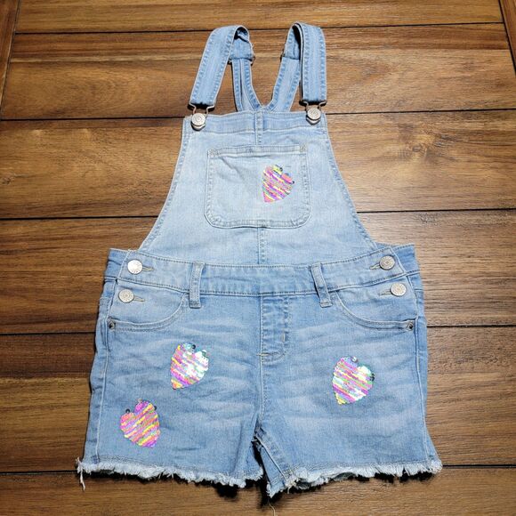 Justice Denim Shorts Overalls Shortalls - Size Youth 10 - Picture 1 of 7